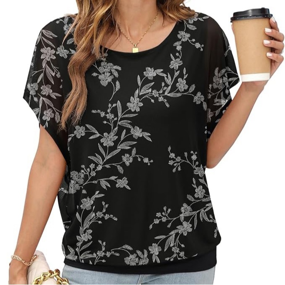 Women’s Black Floral Double-Layered Blouse